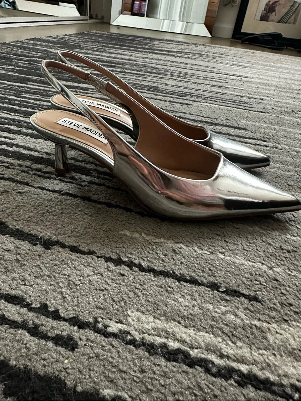 Nordstrom Steve Madden Silver Pointed-Toe Slingback Heels